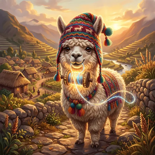 Paco the wise alpaca wearing a colorful chullo hat